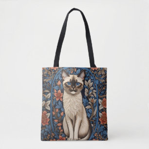 Blue Mit Augen Siamese Cat William Morris Inspirie Tasche