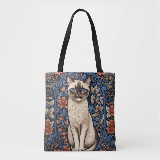 Blue Mit Augen Siamese Cat William Morris Inspirie Tasche (Vorderseite)