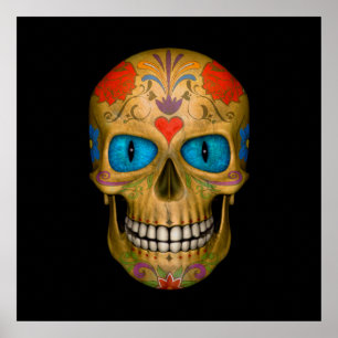 Blue Mit Augen Sugar Skull Zombie Farbige Plakate