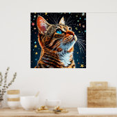 Blue-Mit Augen Tabby Cat Gazes bei Starry Night Sk Poster (Küche)