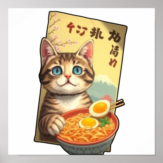 Blue Mit Augen Tabby Lieben Noodles Poster (Vorne)