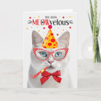 Blue Mit Augen White Cat MEOWvelous Birthday
