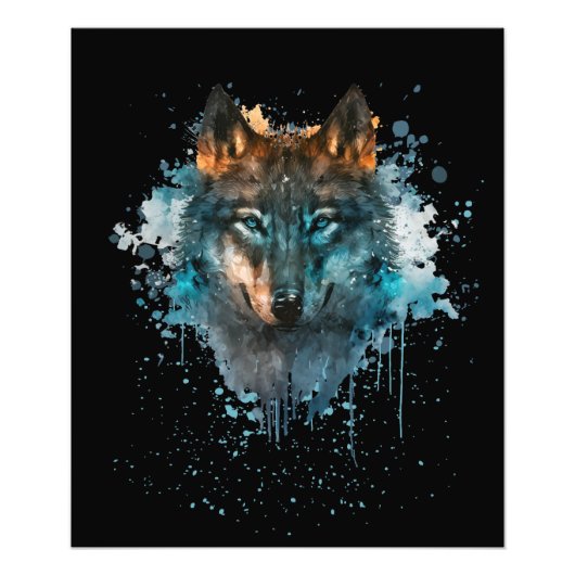 Blue Mit Augen Wolf Spritzer Art Fotodruck (Vorne)
