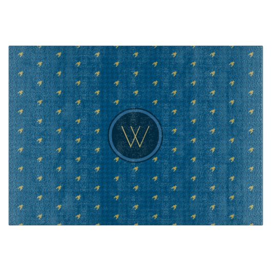 Blue mit Gold Accent Hahnentrittmuster Cutting Boa Schneidebrett (Vorderseite)