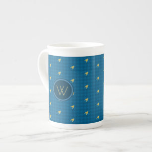 Blue mit Gold Accent Hahnentrittmuster Specialty T Porzellantasse