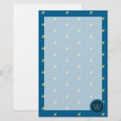 Blue mit Gold Accent Hahnentrittmuster Stationery Briefpapier (Vorne/Hinten)
