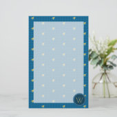 Blue mit Gold Accent Hahnentrittmuster Stationery Briefpapier (Stehend Vorderseite)