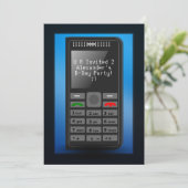 Blue mit Handy Teen Geburtstagsparty Einladung (Stehend Vorderseite)