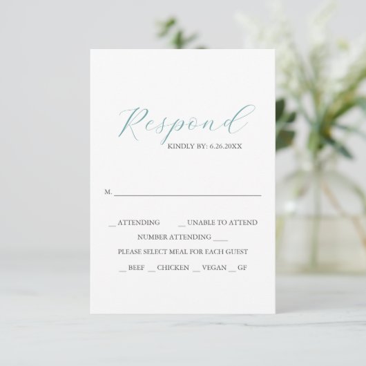 Blue mit Meal Choice Monogram RSVP Cards (Stehend Vorderseite)