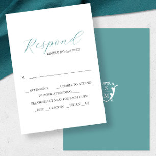 Blue mit Meal Choice Monogram RSVP Cards