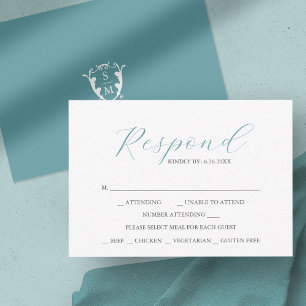 Blue mit Meal Choice Monogram RSVP Cards Karte