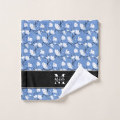 Blue Mit Monogramm Black and White Magnolia Blume Badhandtuch Set (Waschlappen)