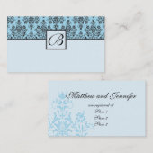 Blue Mit Monogramm Damask Wedgegeschenkkarte Begleitkarte (Vorne/Hinten)