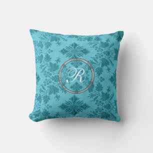 Blue Mit Monogramm Designer Throw Kissen