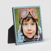 Blue Mit Monogramm E Elephant Baby Foto Fotoplatte (Vorderseite)