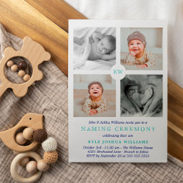 Blue Mit Monogramm Foto Collage Namemony Zeremonie Feiertagskarte