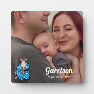 Blue Mit Monogramm G mit Giraffe Baby's Foto Fotoplatte