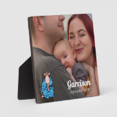 Blue Mit Monogramm G mit Giraffe Baby's Foto Fotoplatte (Vorderseite)