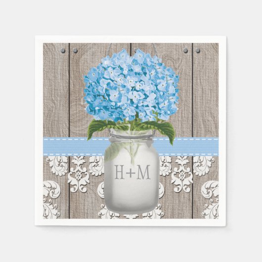 Blue Mit Monogramm Hydrangea Mason Jar Serviette (Vorderseite)
