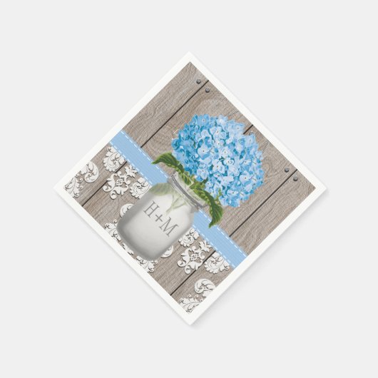 Blue Mit Monogramm Hydrangea Mason Jar Serviette (Ecke)