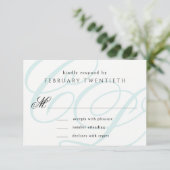Blue Mit Monogramm Wedding RSVP Cards Karte (Stehend Vorderseite)
