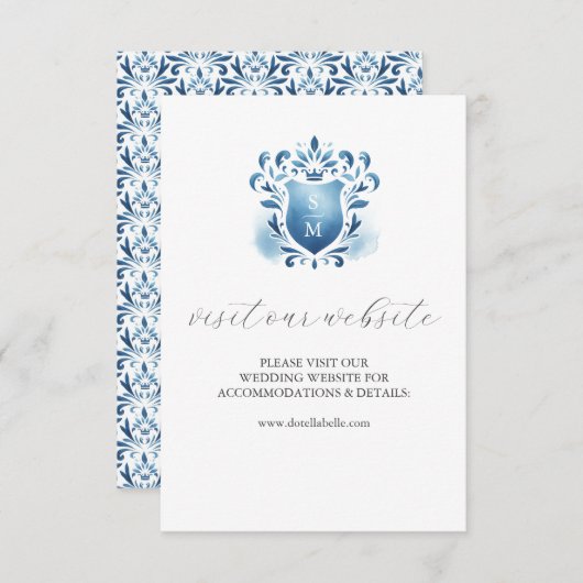Blue Mit Monogramm Wedding Website Insert Card (Vorne/Hinten)