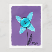 Blue Mixed Media Blume auf Lila Postkarte (Vorderseite)