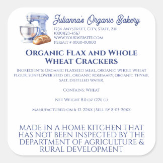 Blue Mixer Bread Bakery Pastry Chef Food Product Quadratischer Aufkleber