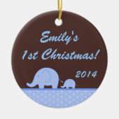 Blue Mod Elephant Jungl Personalisierter Name Orna Keramikornament (Vorne)