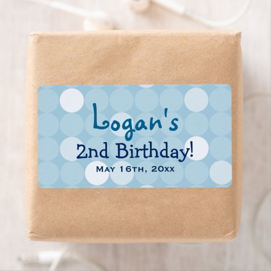 Blue Mod Polka Dot Birthday Water Flasche Labels (Insitu)