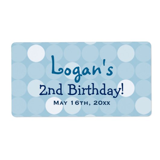 Blue Mod Polka Dot Birthday Water Flasche Labels (Vorne)
