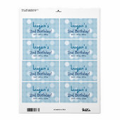 Blue Mod Polka Dot Birthday Water Flasche Labels (Vorne)
