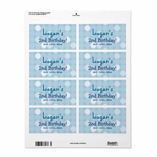 Blue Mod Polka Dot Birthday Water Flasche Labels (Vorne)