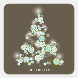 Blue Mod Sparkling Circles Christmas Trecker Quadratischer Aufkleber