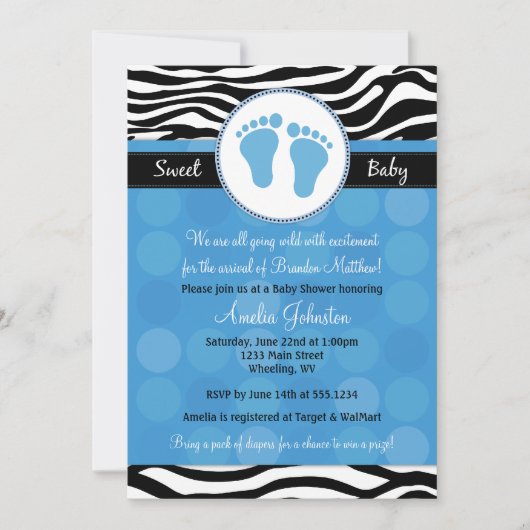 Blue Mod Zebra Print Baby Shower Einladungen (Vorderseite)