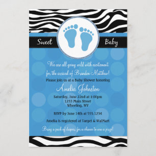 Blue Mod Zebra Print Baby Shower Einladungen