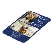 Blue Modern 2 Fotos Save the Date Hochzeit Magnet (Linke Seite)