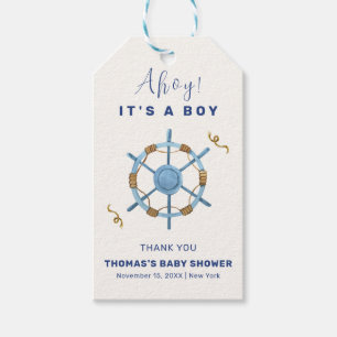 Blue Modern Ahoy Nautical Boy Baby Dusche Geschenkanhänger