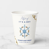 Blue Modern Ahoy Nautical Boy Baby Dusche Pappbecher (Rückseite)