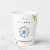 Blue Modern Ahoy Nautical Boy Baby Dusche Pappbecher (Vorderseite)