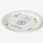 Blue Modern Ahoy Nautical Boy Baby Dusche Pappteller (Schrägansicht)