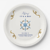 Blue Modern Ahoy Nautical Boy Baby Dusche Pappteller (Vorderseite)