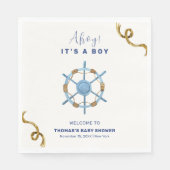 Blue Modern Ahoy Nautical Boy Baby Dusche Serviette (Vorderseite)