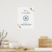 Blue Modern Ahoy Nautical Boy Baby Dusche Willkomm Poster (Küche)