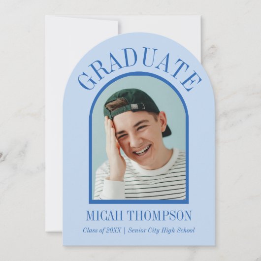 Blue Modern Arch Grad Photo Announcement  Einladung (Vorderseite)