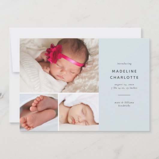 Blue Modern Baby Boy Multi-Foto Birth Ankündigung (Vorderseite)