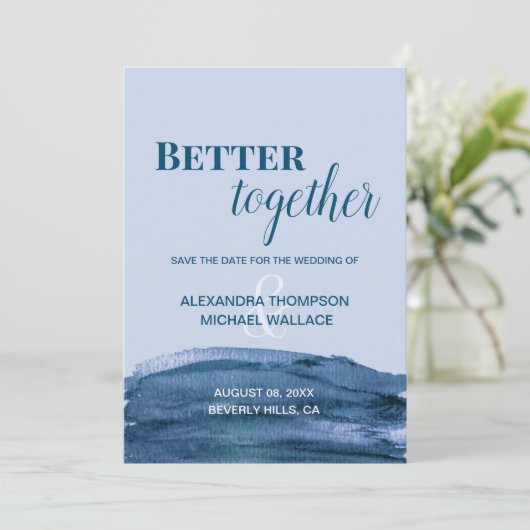 Blue Modern Better Together Water Color Wedding (Stehend Vorderseite)