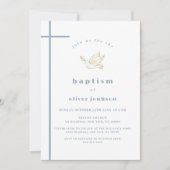 Blue Modern Bird Cross Christening Boy Taufe Einladung (Vorderseite)