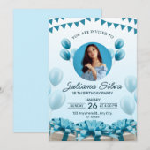 Blue Modern Birthday Party Einladung (Vorne/Hinten)