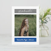 Blue Modern Block 3-Foto-Abschluss Einladung (Stehend Vorderseite)